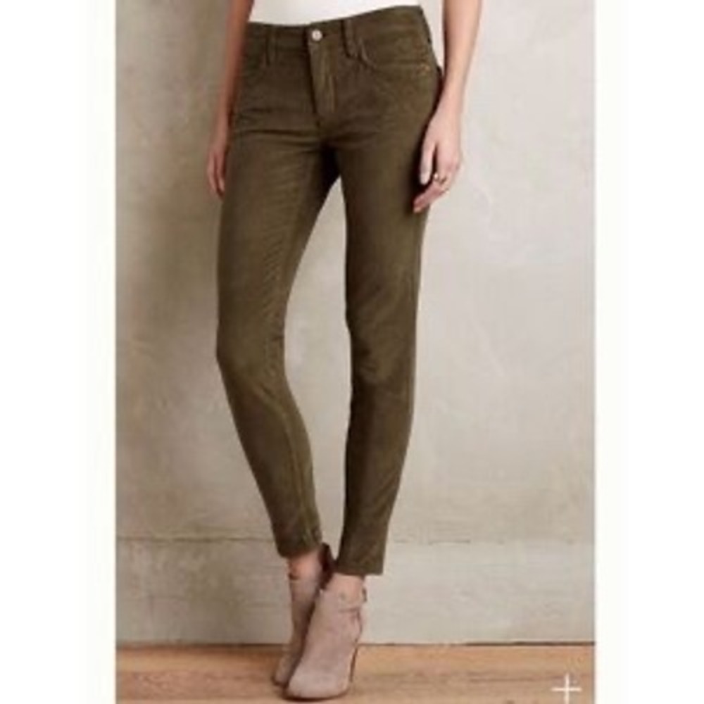 Pilcro Corduroy Slim Fit Pants Dark Green Stretch Women's Size 29 Inseam‎